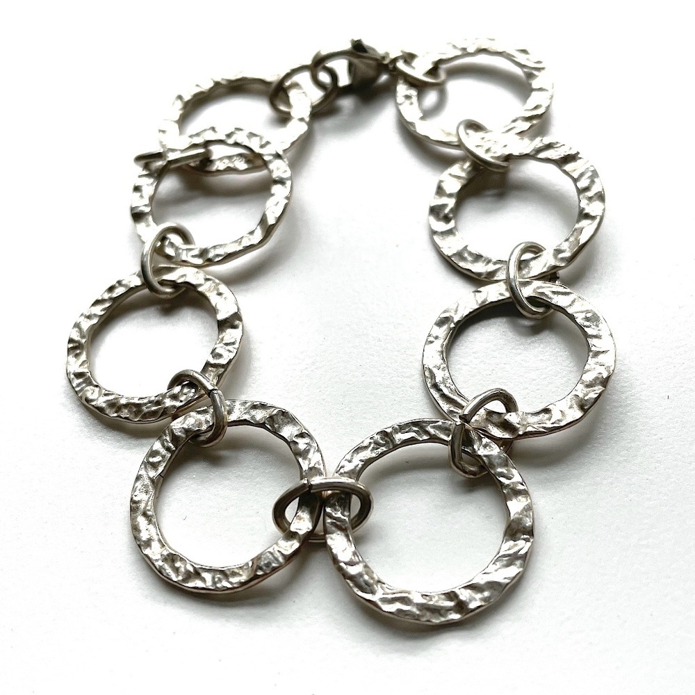 Handmade sterling silver chain link bracelet, 7-7-1/2" lobster clasp